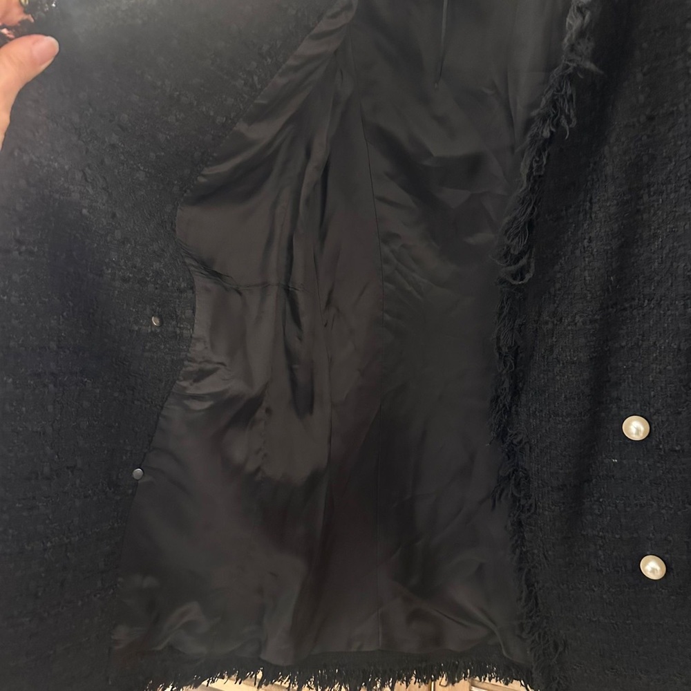 Zara Tweed Textured Long Pearl Button Jacket Coat in black size S - Picture 4 of 5